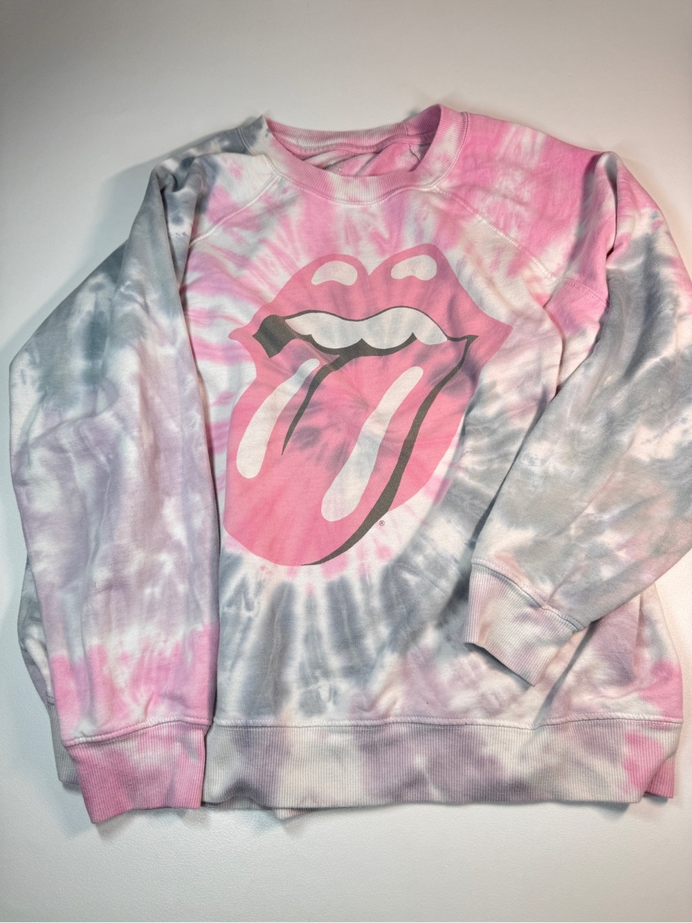 Tailgate Sweatshirt Women’s Medium Rolling Stones Tie Dye Pink Gray Graphic